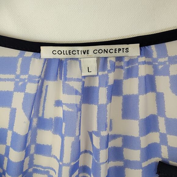 Collective Concept Womens Top Semi Sheer Geometric Henley Style Popover Sz Large - Picture 3 of 8